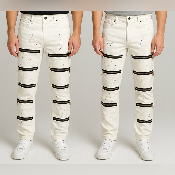 Veyron Calanari White Zipper Jeans Lot of 2 NWT Size‎ 40 Streetwear Punk - Picture 1 of 13
